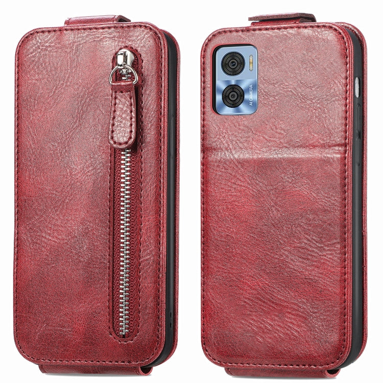 For Motorola Moto E22 Zipper Wallet Vertical Flip Leather Phone Case