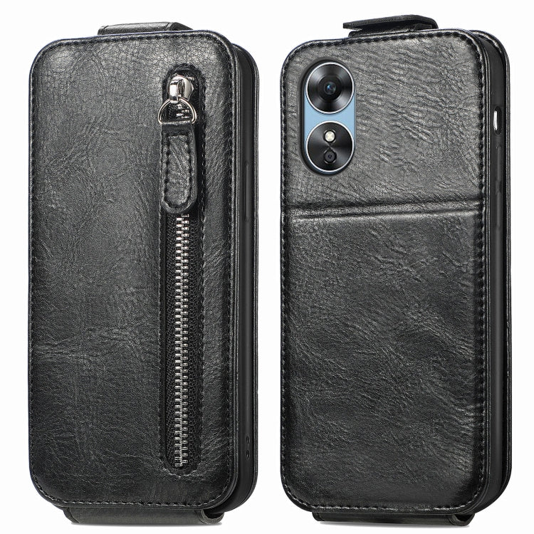 For OPPO A17 Zipper Wallet Vertical Flip Leather Phone Case