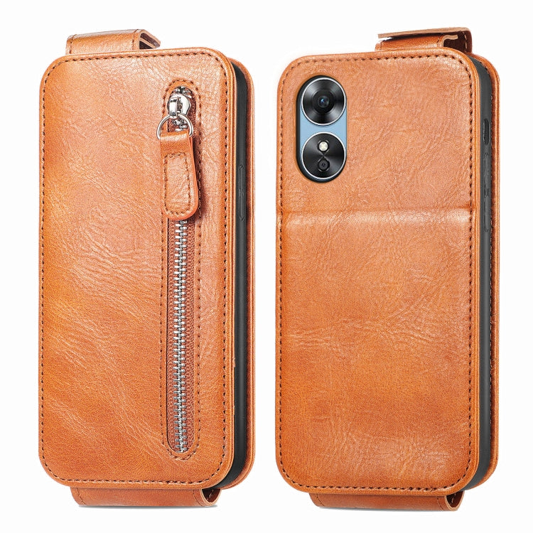 For OPPO A17 Zipper Wallet Vertical Flip Leather Phone Case