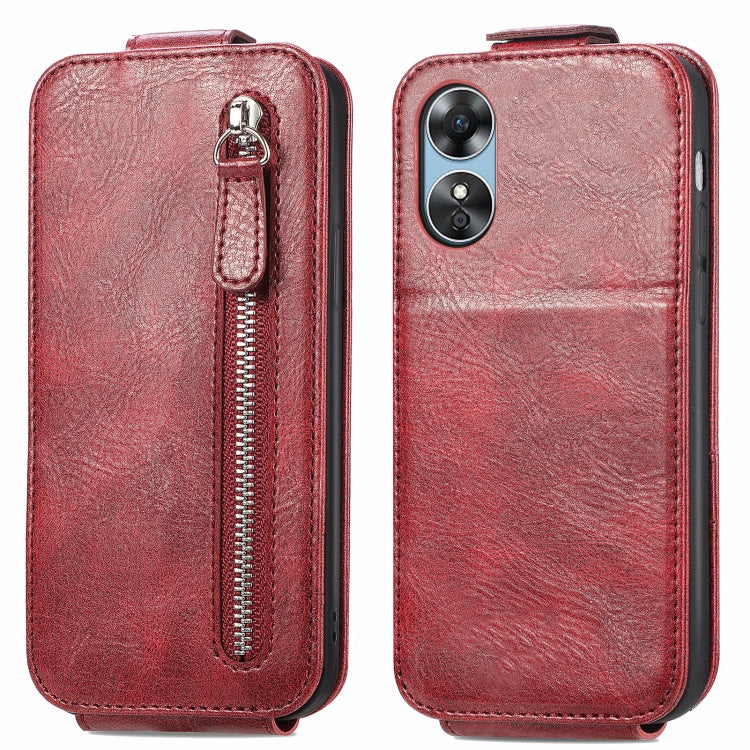 For OPPO A17 Zipper Wallet Vertical Flip Leather Phone Case