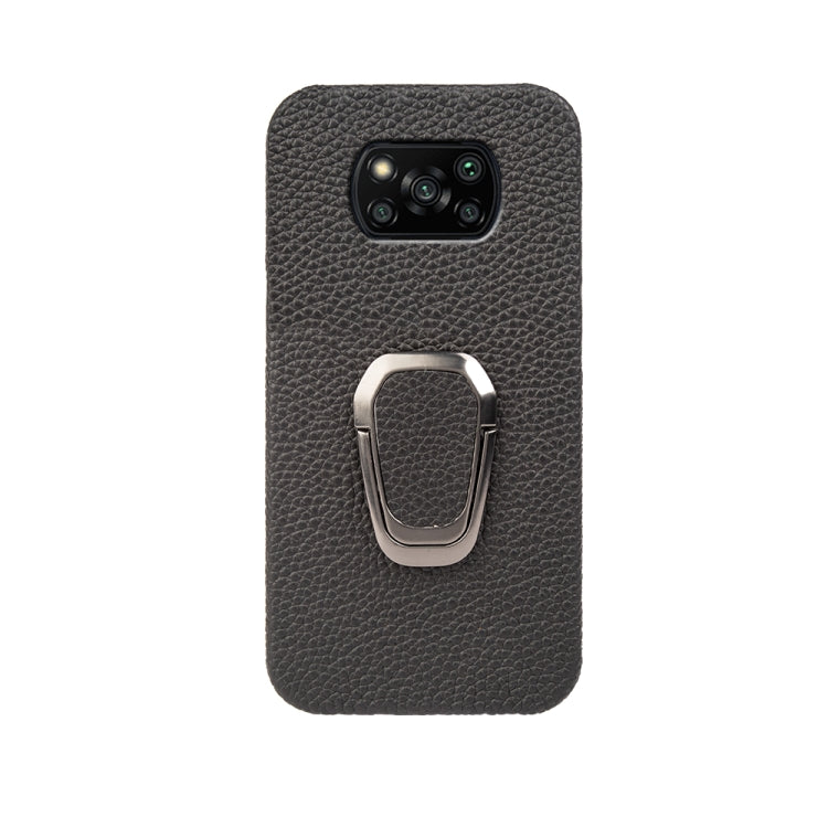 For Xiaomi Poco X3 Pro / Poco X3 / X3 NFC Ring Holder Litchi Texture Genuine Leather Phone Case