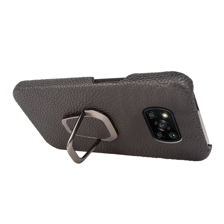 For Xiaomi Poco X3 Pro / Poco X3 / X3 NFC Ring Holder Litchi Texture Genuine Leather Phone Case