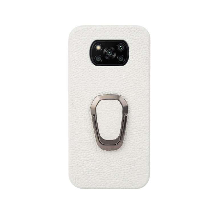 For Xiaomi Poco X3 Pro / Poco X3 / X3 NFC Ring Holder Litchi Texture Genuine Leather Phone Case
