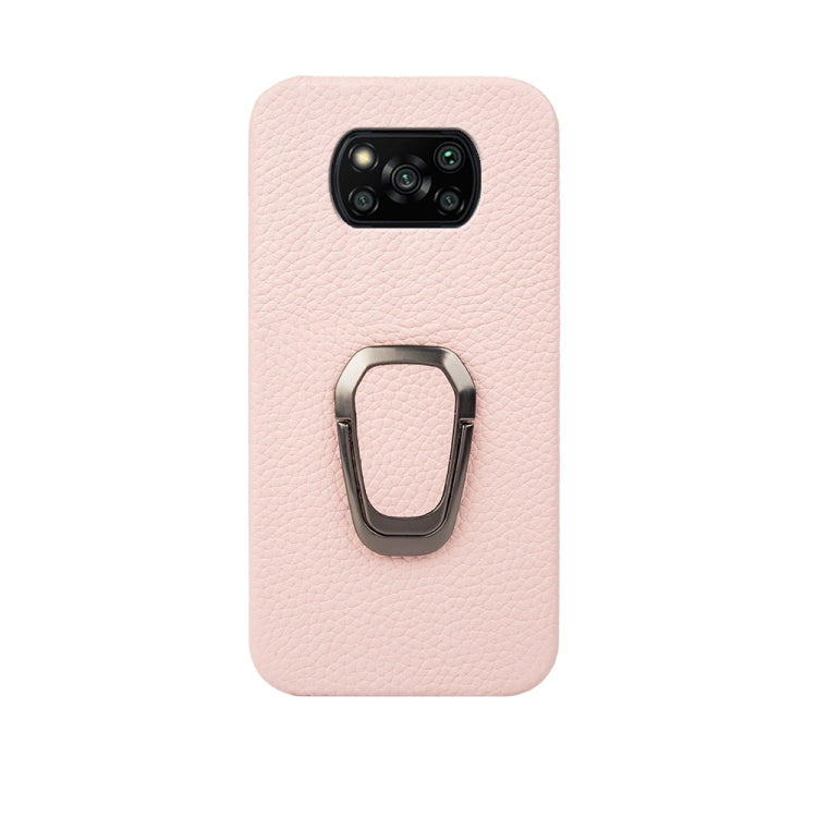 For Xiaomi Poco X3 Pro / Poco X3 / X3 NFC Ring Holder Litchi Texture Genuine Leather Phone Case