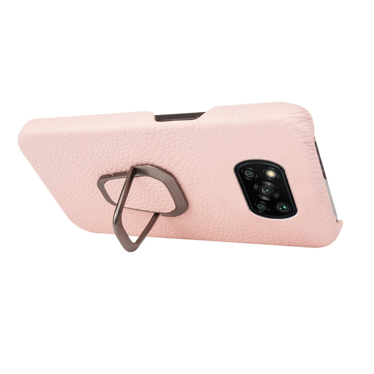 For Xiaomi Poco X3 Pro / Poco X3 / X3 NFC Ring Holder Litchi Texture Genuine Leather Phone Case