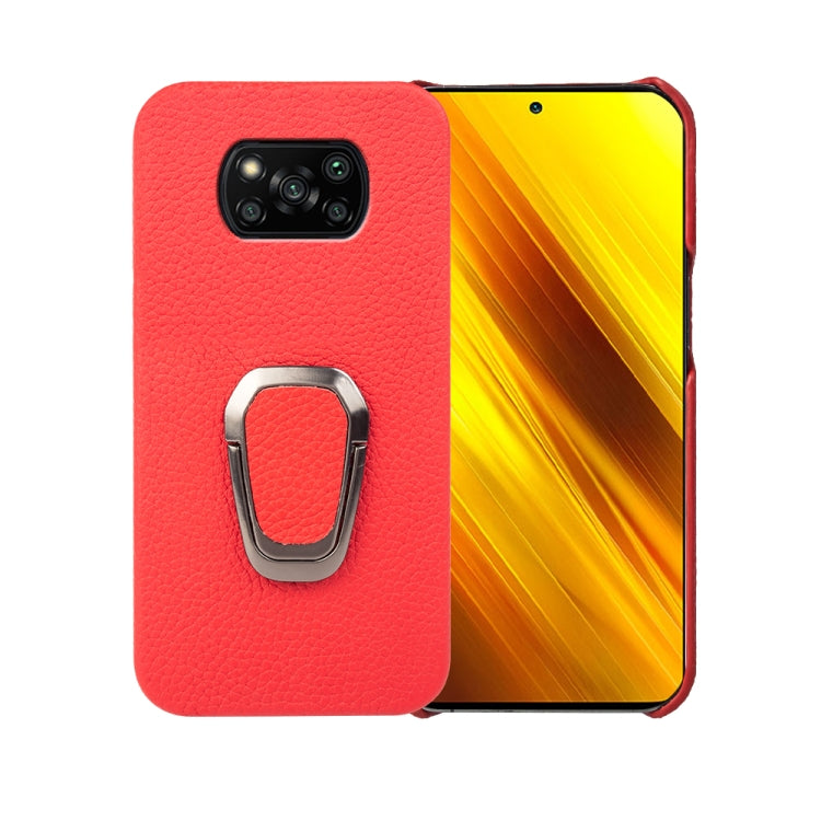 For Xiaomi Poco X3 Pro / Poco X3 / X3 NFC Ring Holder Litchi Texture Genuine Leather Phone Case