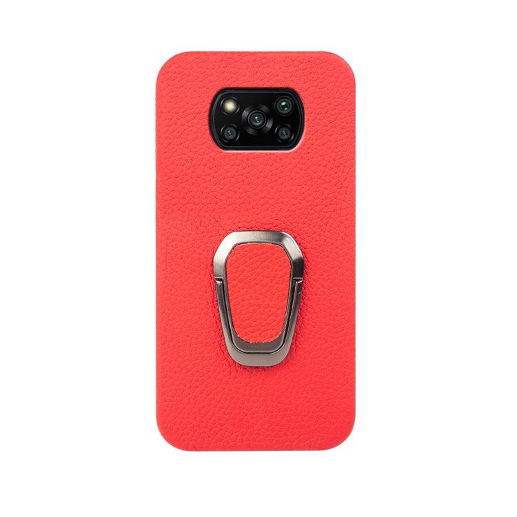 For Xiaomi Poco X3 Pro / Poco X3 / X3 NFC Ring Holder Litchi Texture Genuine Leather Phone Case