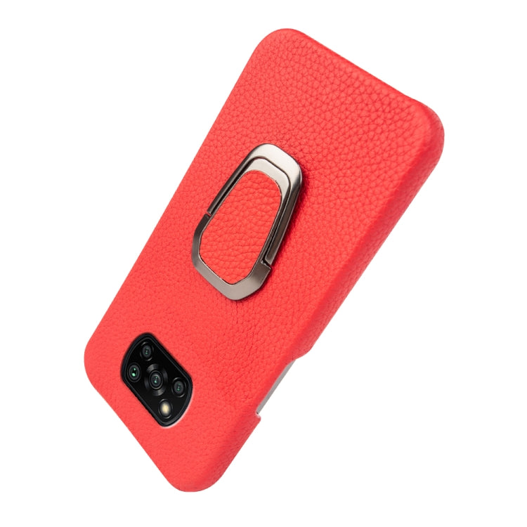 For Xiaomi Poco X3 Pro / Poco X3 / X3 NFC Ring Holder Litchi Texture Genuine Leather Phone Case