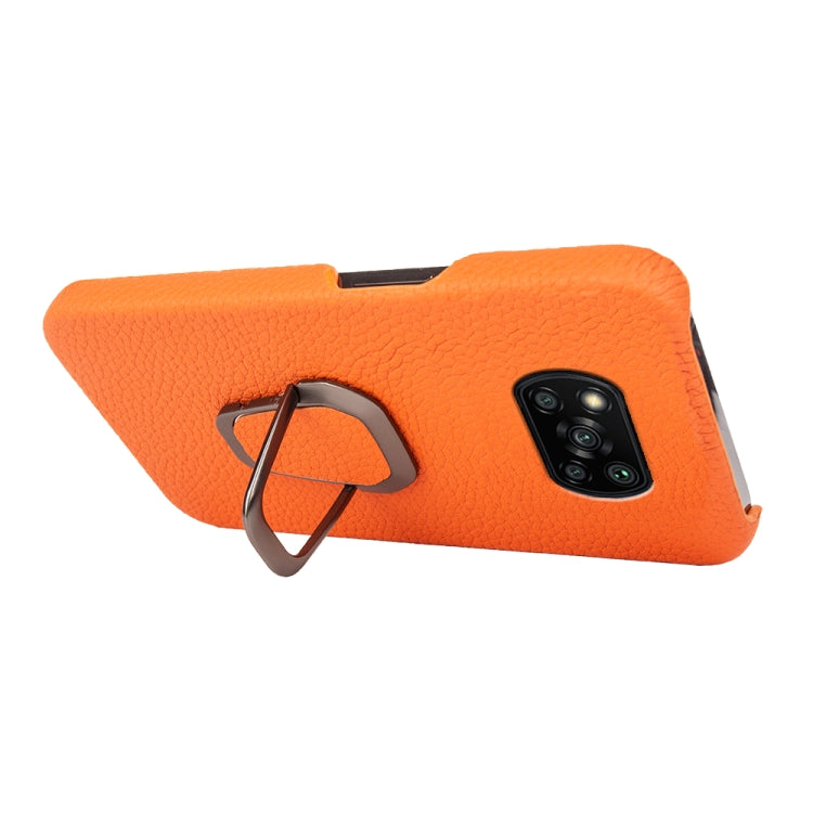 For Xiaomi Poco X3 Pro / Poco X3 / X3 NFC Ring Holder Litchi Texture Genuine Leather Phone Case