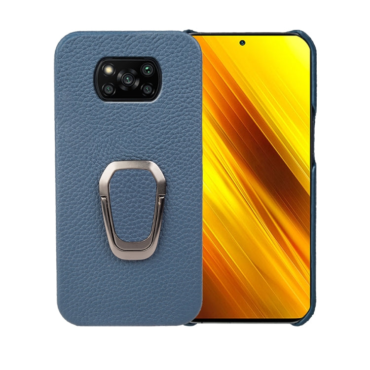 For Xiaomi Poco X3 Pro / Poco X3 / X3 NFC Ring Holder Litchi Texture Genuine Leather Phone Case