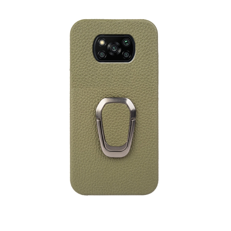 For Xiaomi Poco X3 Pro / Poco X3 / X3 NFC Ring Holder Litchi Texture Genuine Leather Phone Case