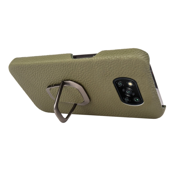 For Xiaomi Poco X3 Pro / Poco X3 / X3 NFC Ring Holder Litchi Texture Genuine Leather Phone Case