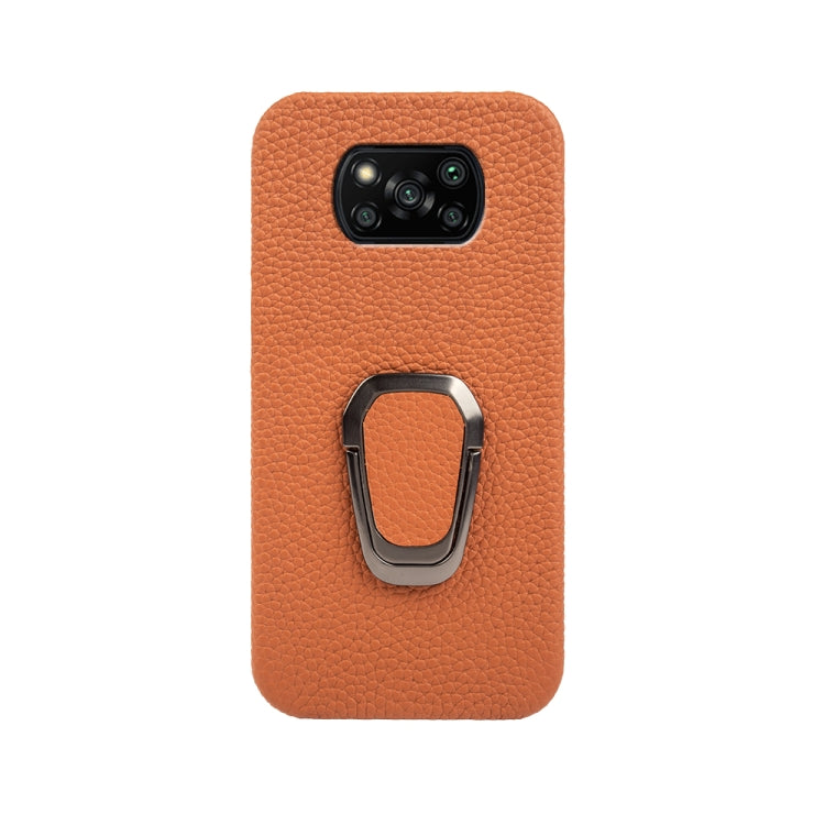 For Xiaomi Poco X3 Pro / Poco X3 / X3 NFC Ring Holder Litchi Texture Genuine Leather Phone Case