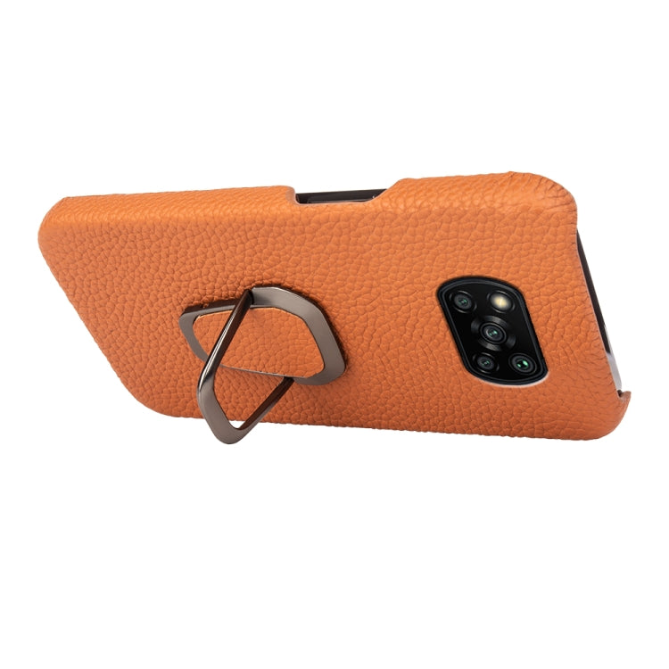 For Xiaomi Poco X3 Pro / Poco X3 / X3 NFC Ring Holder Litchi Texture Genuine Leather Phone Case