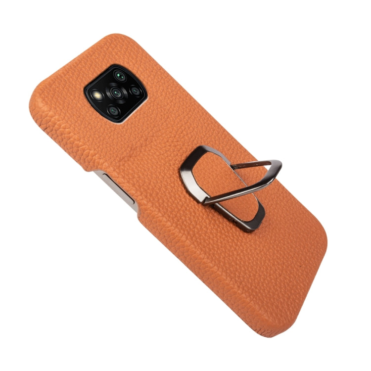For Xiaomi Poco X3 Pro / Poco X3 / X3 NFC Ring Holder Litchi Texture Genuine Leather Phone Case