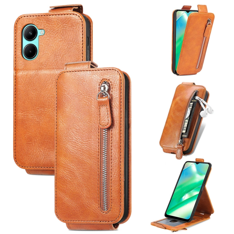 For Realme C33 Zipper Wallet Vertical Flip Leather Phone Case
