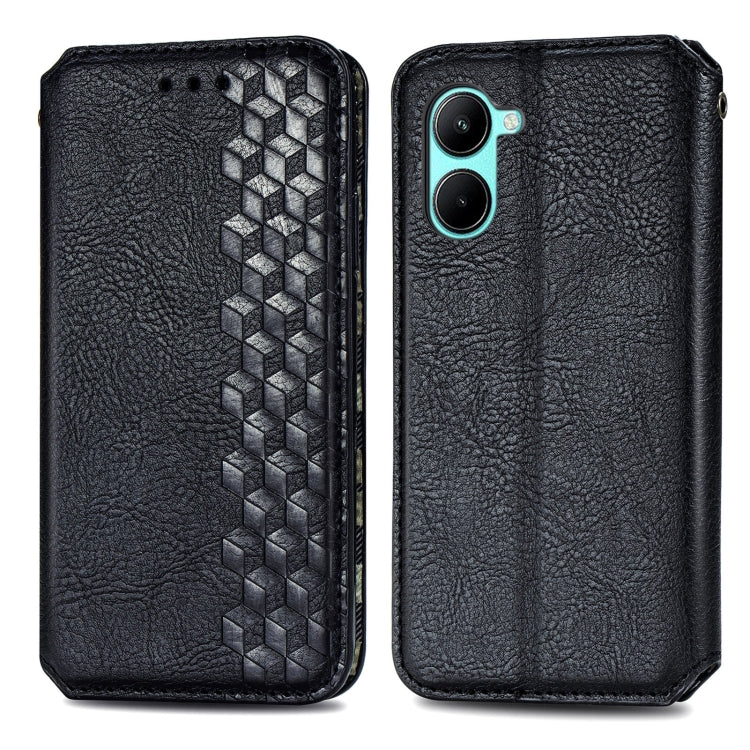 For Realme C33 Cubic Grid Pressed Magnetic Leather Phone Case