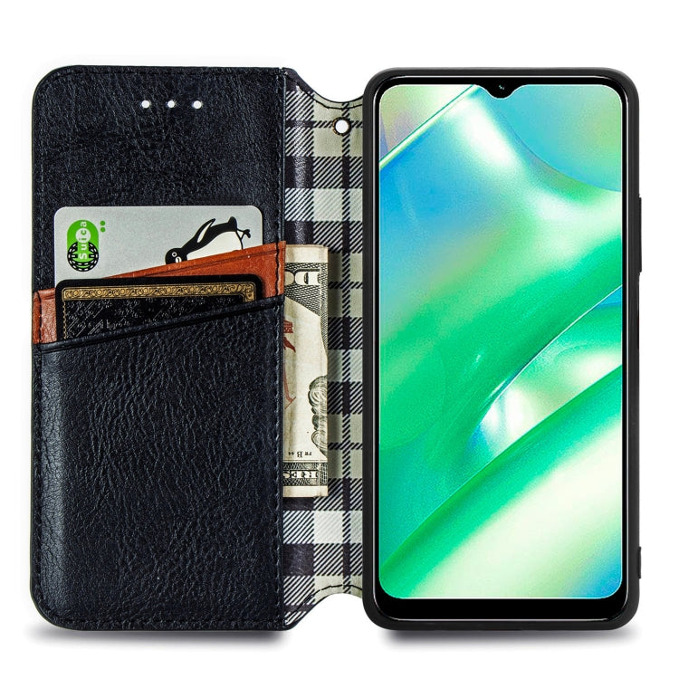 For Realme C33 Cubic Grid Pressed Magnetic Leather Phone Case