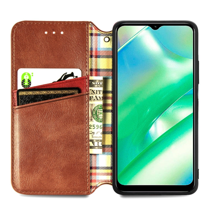 For Realme C33 Cubic Grid Pressed Magnetic Leather Phone Case