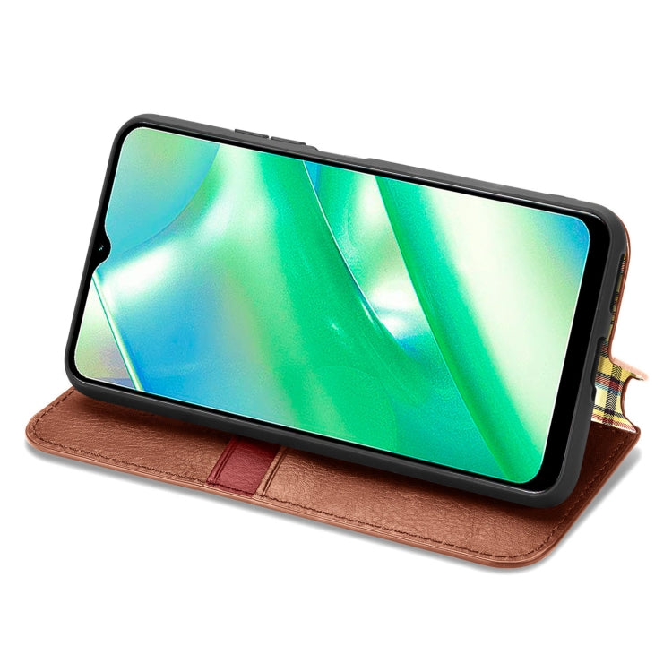 For Realme C33 Cubic Grid Pressed Magnetic Leather Phone Case