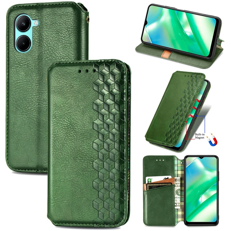 For Realme C33 Cubic Grid Pressed Magnetic Leather Phone Case
