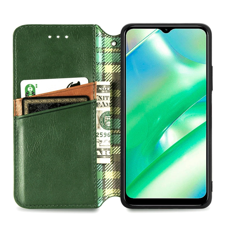 For Realme C33 Cubic Grid Pressed Magnetic Leather Phone Case