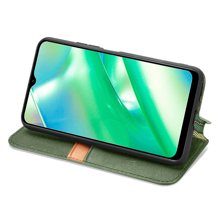 For Realme C33 Cubic Grid Pressed Magnetic Leather Phone Case