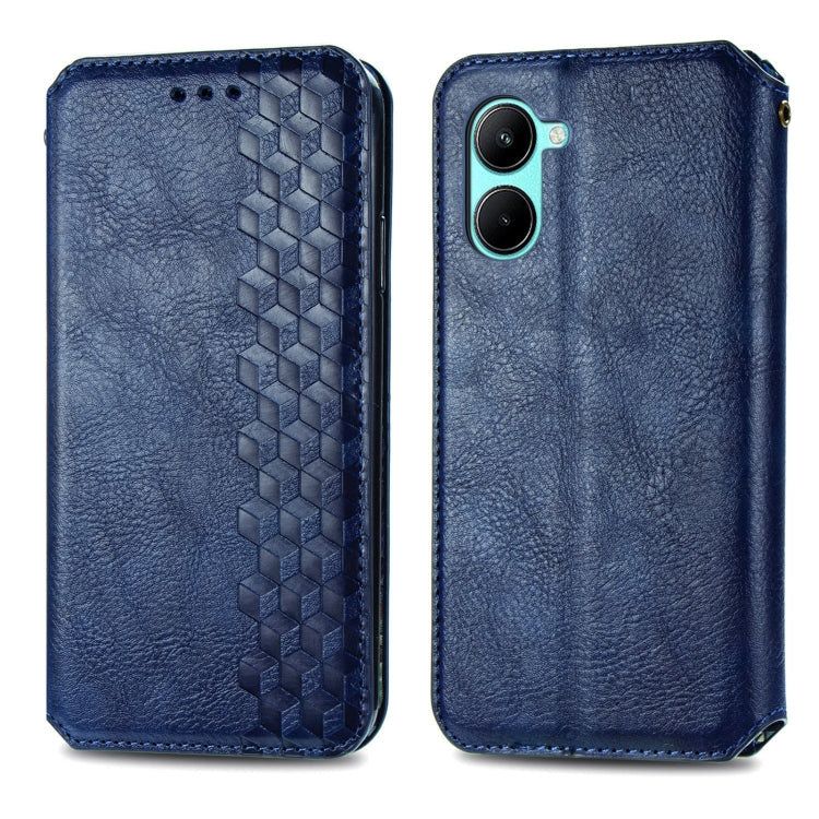 For Realme C33 Cubic Grid Pressed Magnetic Leather Phone Case
