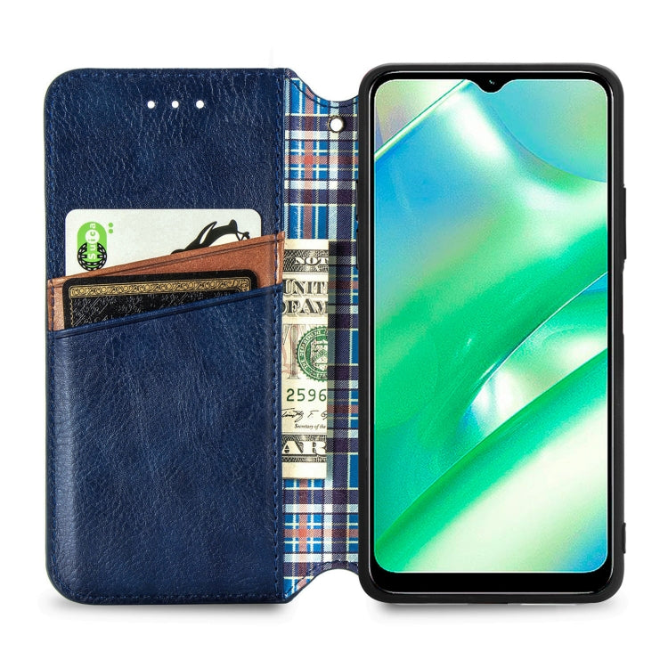 For Realme C33 Cubic Grid Pressed Magnetic Leather Phone Case