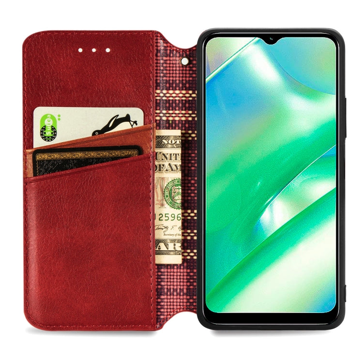 For Realme C33 Cubic Grid Pressed Magnetic Leather Phone Case