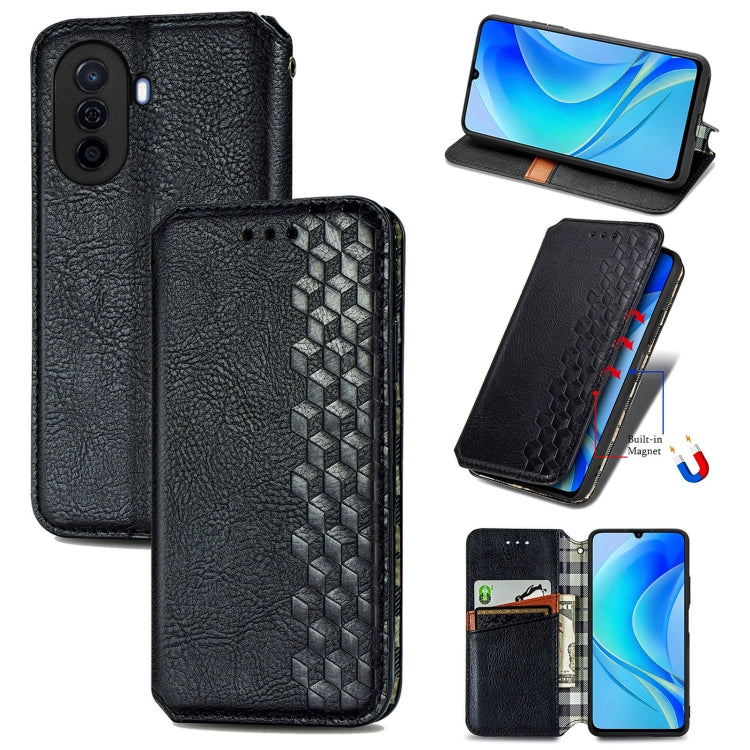 For Huawei Enjoy 50 Cubic Grid Pressed Magnetic Leather Phone Case