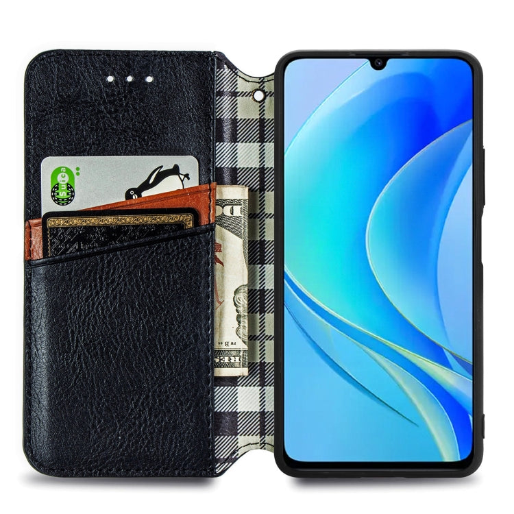 For Huawei Enjoy 50 Cubic Grid Pressed Magnetic Leather Phone Case