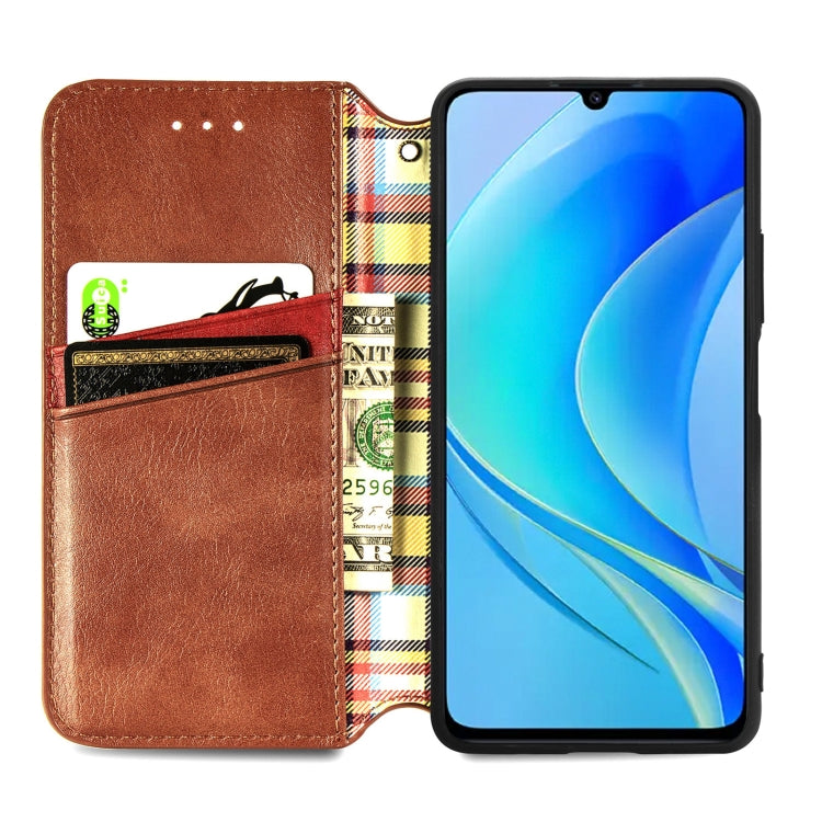 For Huawei Enjoy 50 Cubic Grid Pressed Magnetic Leather Phone Case