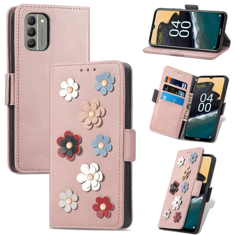 For Nokia G400 Stereoscopic Flowers Leather Phone Case