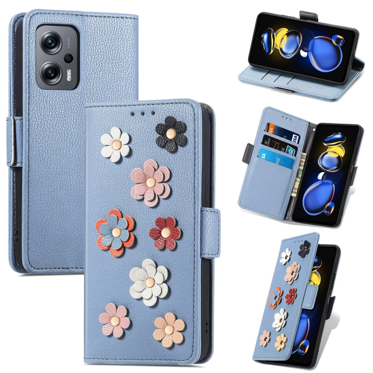For Xiaomi Redmi Note 11T Stereoscopic Flowers Leather Phone Case