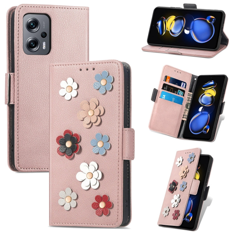 For Xiaomi Redmi Note 11T Stereoscopic Flowers Leather Phone Case