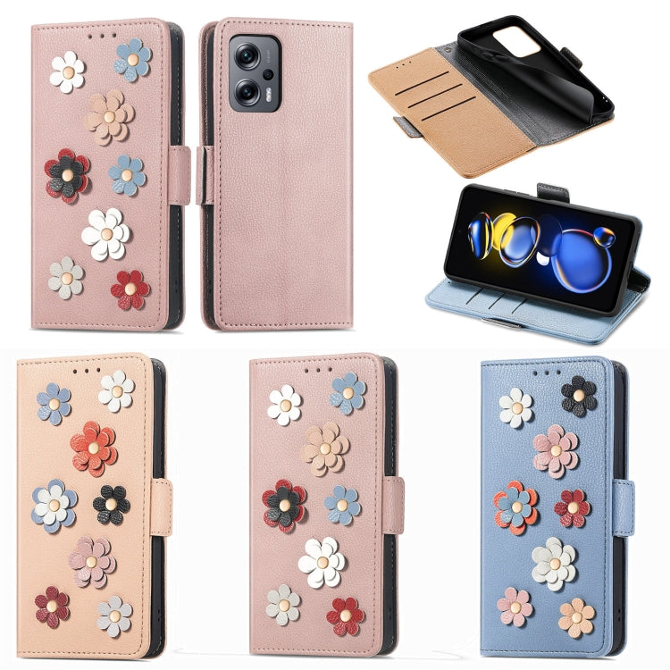 For Xiaomi Redmi Note 11T Stereoscopic Flowers Leather Phone Case