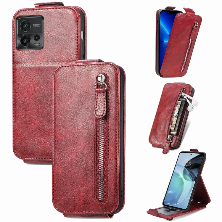 For Motorola Moto G72 Zipper Wallet Vertical Flip Leather Phone Case
