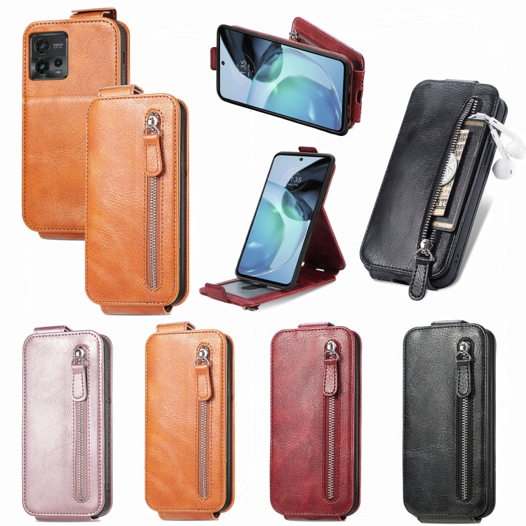 For Motorola Moto G72 Zipper Wallet Vertical Flip Leather Phone Case