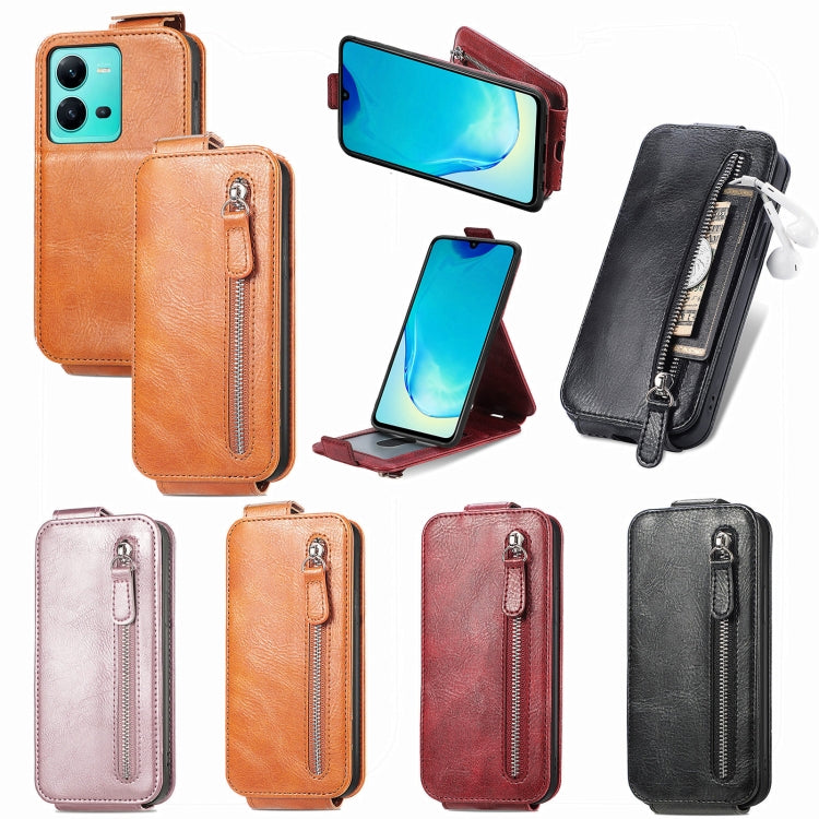 For vivo V25 Zipper Wallet Vertical Flip Leather Phone Case