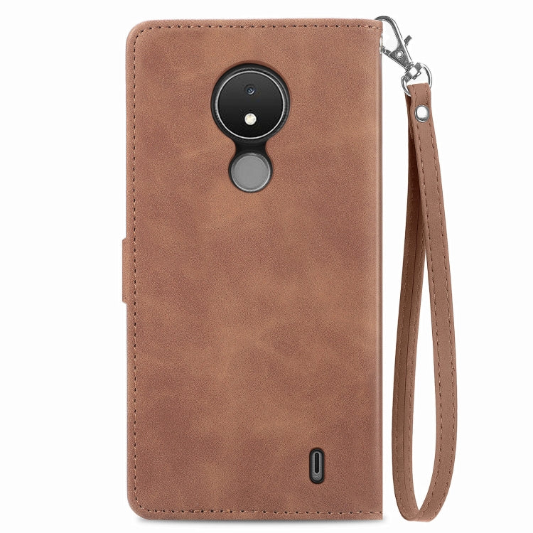 For Nokia C21 Embossed Flower Zipper Leather Phone Case