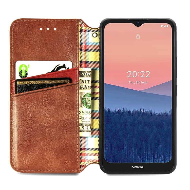 For Nokia C21 Cubic Grid Pressed Magnetic Leather Phone Case