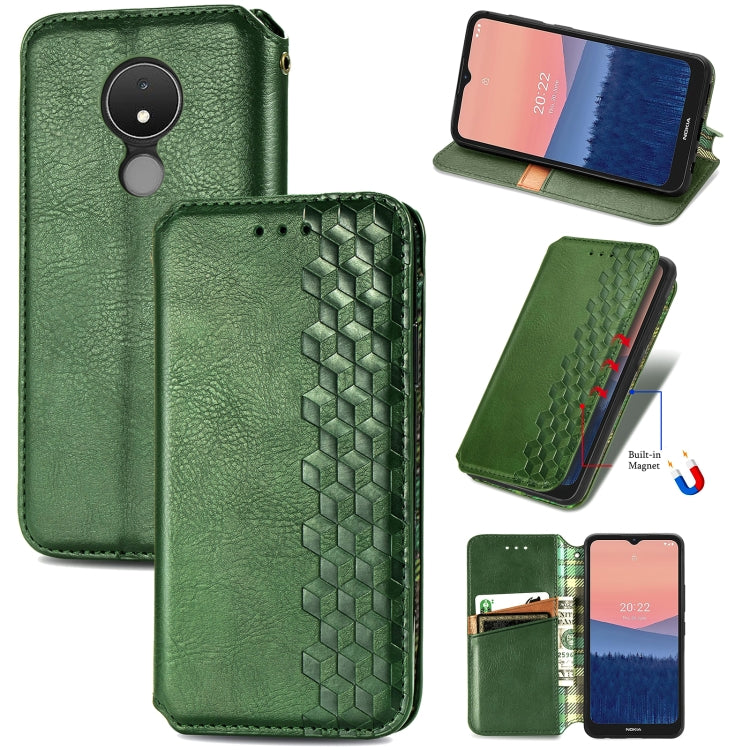 For Nokia C21 Cubic Grid Pressed Magnetic Leather Phone Case