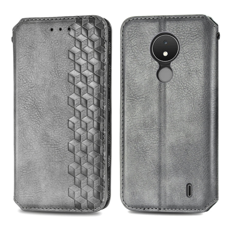 For Nokia C21 Cubic Grid Pressed Magnetic Leather Phone Case