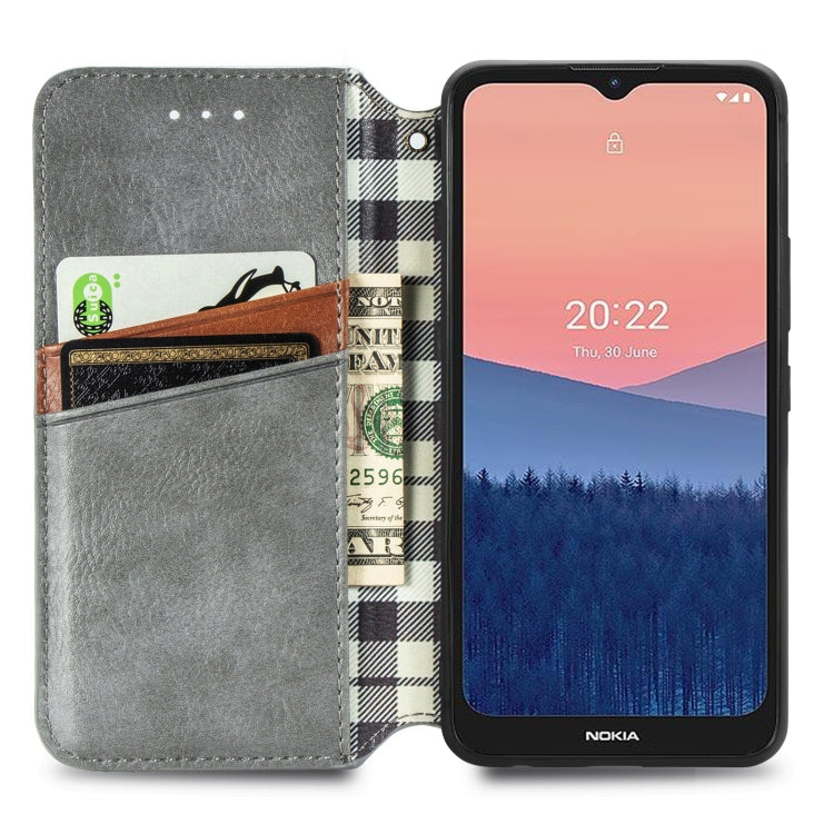 For Nokia C21 Cubic Grid Pressed Magnetic Leather Phone Case
