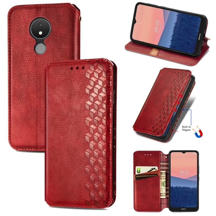 For Nokia C21 Cubic Grid Pressed Magnetic Leather Phone Case
