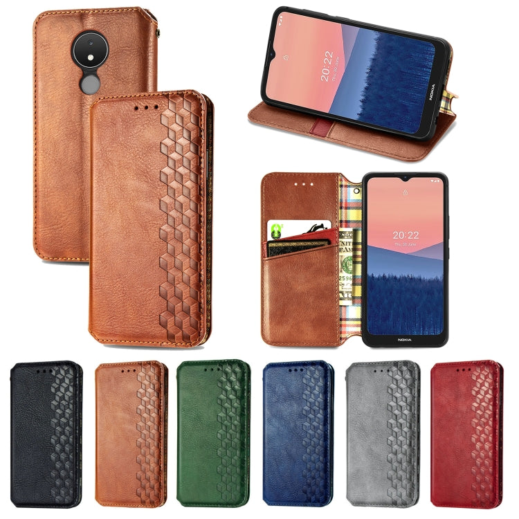 For Nokia C21 Cubic Grid Pressed Magnetic Leather Phone Case