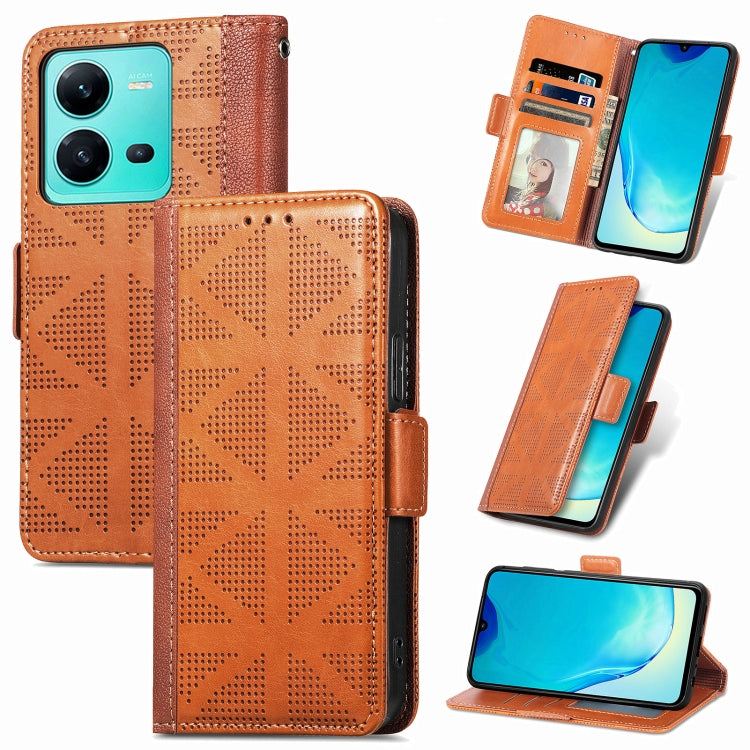 For vivo V25 Grid Leather Flip Phone Case