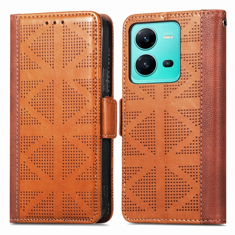 For vivo V25 Grid Leather Flip Phone Case