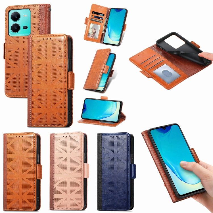 For vivo V25 Grid Leather Flip Phone Case